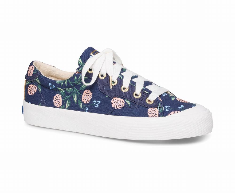 Women's Keds x Rifle Paper Co Crew Kick 75 Peonies Wide Width Shoes Navy Multicolor 3281467NJ - Sout